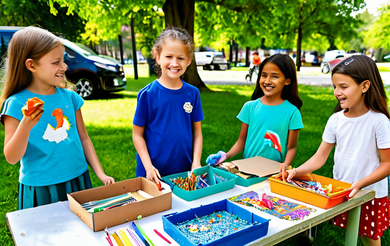 Children Creating Art from Recycled Materials**
"A group of elementary school children, fully clothed in modest attire, are enthusiastically working on an art project outdoors. They are using recycled materials like plastic bottles, cardboard boxes, and colorful paper scraps to create sculptures of animals and plants. The background shows a bright, sunny park with trees and flowers. Safe for work, appropriate content, family-friendly, perfect anatomy, well-formed hands, natural proportions, professional photography, high quality."
**