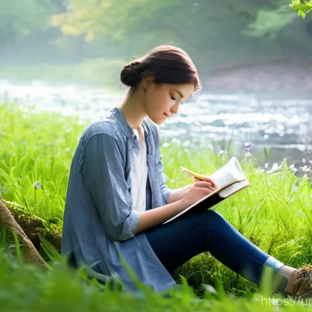 자연을 느끼는 드로잉 클래스 - **Prompt: Serene Artist in Nature's Embrace**
"A candid, ethereal photograph of a young artist (...