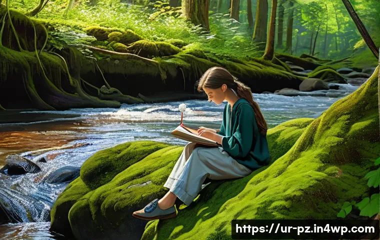 자연과 함께하는 예술적 경험 만들기 - **Prompt:** A young artist, wearing modest, comfortable outdoor clothing such as a light long-sleeve...
