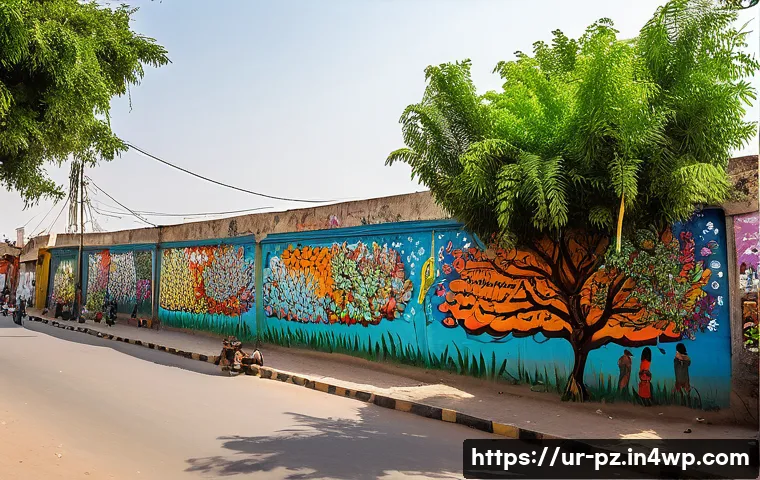 환경 보호를 위한 혁신적 미술 아이디어 - A vibrant outdoor street art scene in Karachi featuring large-scale environmentally themed graffiti ...