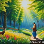 Home 21 지역 생태계와의 연결성을 강조하는 예술 - A vibrant and detailed painting capturing the lush green forests of northern Pakistan, showcasing na...
