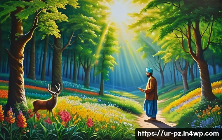 지역 생태계와의 연결성을 강조하는 예술 - A vibrant and detailed painting capturing the lush green forests of northern Pakistan, showcasing na...