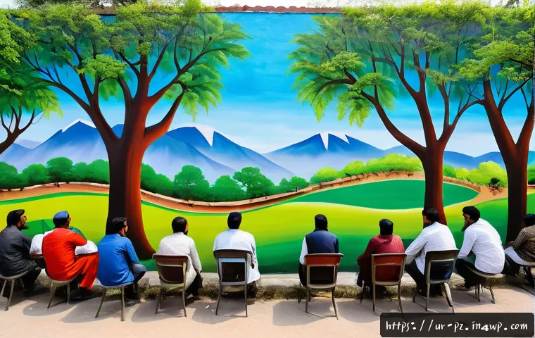 자연을 주제로 한 공공 미술 프로젝트 - A vibrant community mural in an urban park in Pakistan, featuring local artists and residents collab...