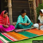 Home 19 전통 공예와 생태 미술의 결합 - A vibrant traditional craft workshop scene set in a rustic Pakistani village, featuring artisans ski...